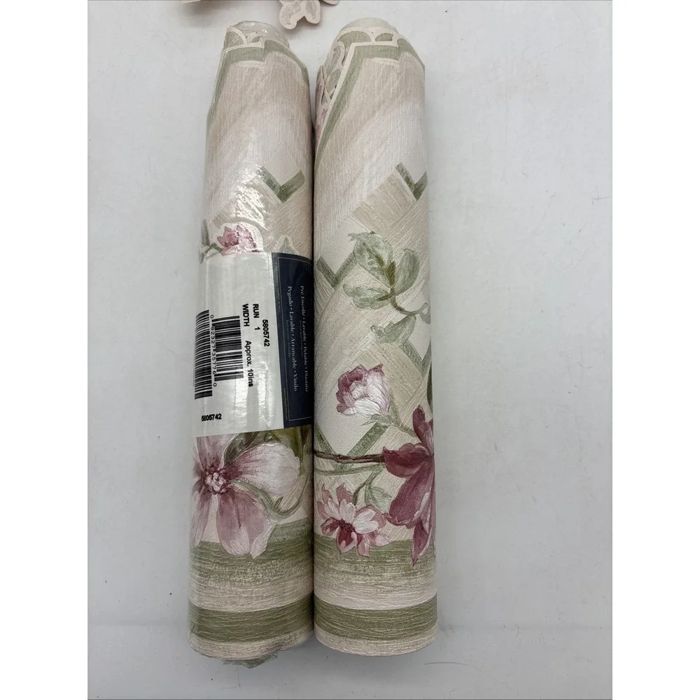 2- Victorian Scalloped Mauve Pink Floral Wallpaper Border 9.5